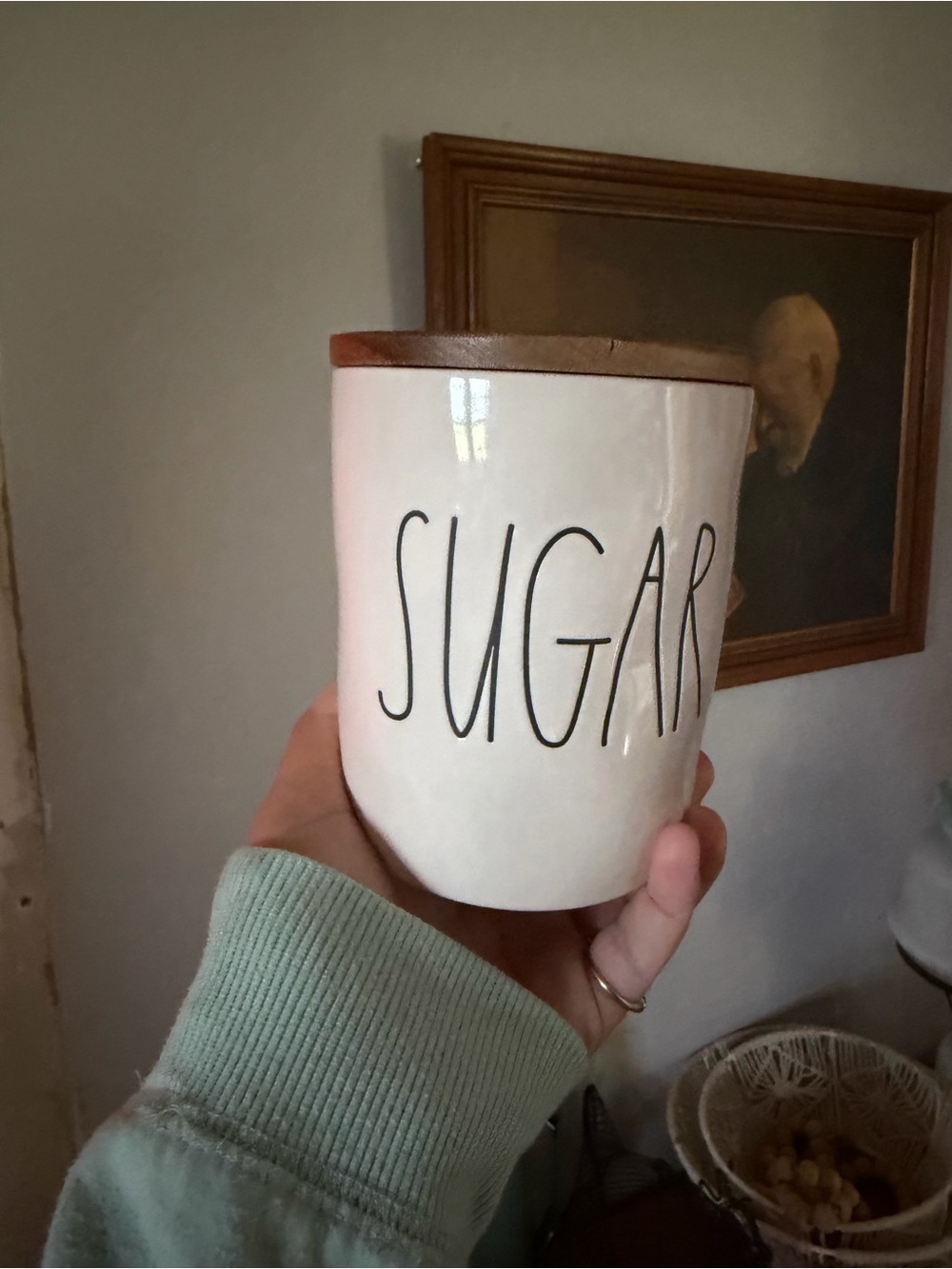 Rae Dunn White Ceramic 'SUGAR' Canister with Brown Lid